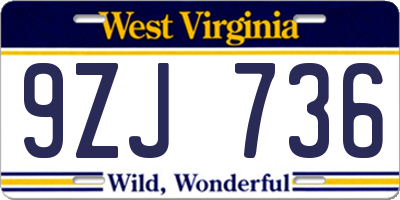 WV license plate 9ZJ736
