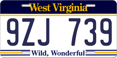 WV license plate 9ZJ739