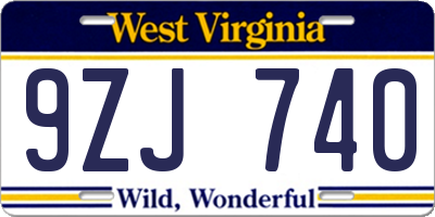 WV license plate 9ZJ740