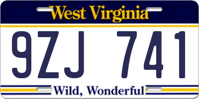 WV license plate 9ZJ741