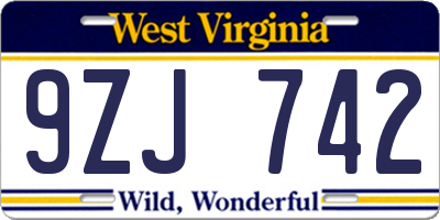 WV license plate 9ZJ742