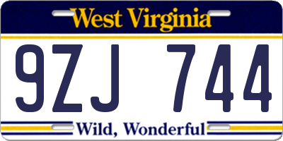 WV license plate 9ZJ744