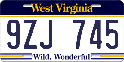 WV license plate 9ZJ745