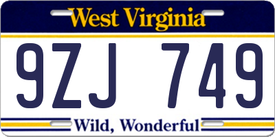 WV license plate 9ZJ749