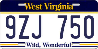 WV license plate 9ZJ750
