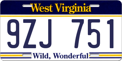 WV license plate 9ZJ751