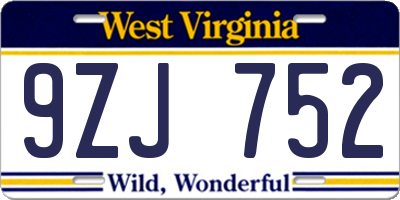 WV license plate 9ZJ752