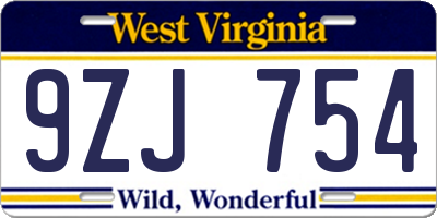 WV license plate 9ZJ754