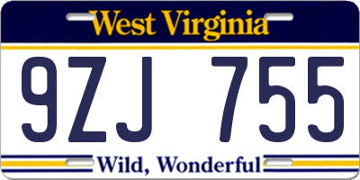 WV license plate 9ZJ755