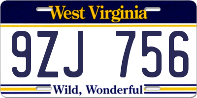 WV license plate 9ZJ756