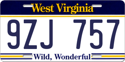 WV license plate 9ZJ757