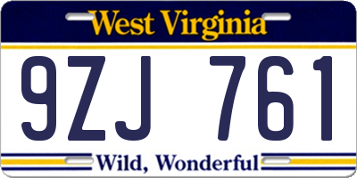WV license plate 9ZJ761