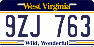 WV license plate 9ZJ763