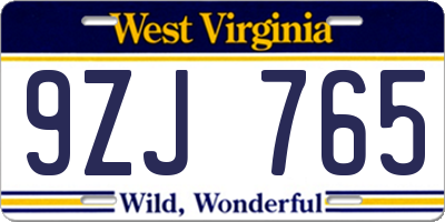 WV license plate 9ZJ765