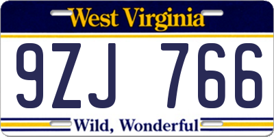 WV license plate 9ZJ766