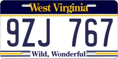WV license plate 9ZJ767