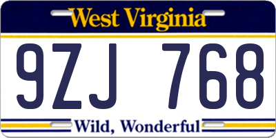 WV license plate 9ZJ768
