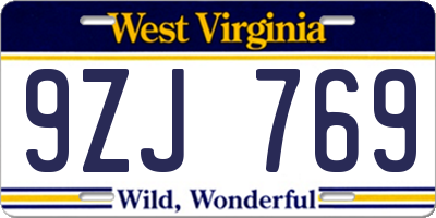 WV license plate 9ZJ769