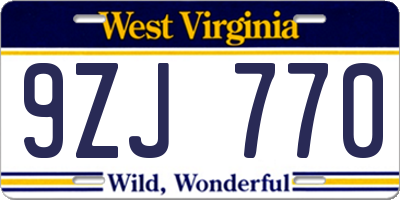 WV license plate 9ZJ770