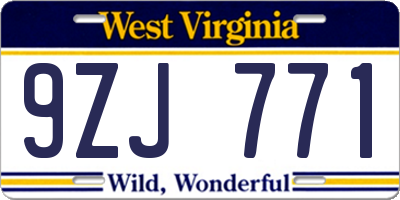 WV license plate 9ZJ771