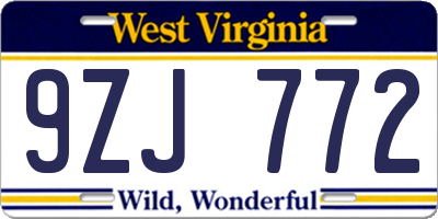 WV license plate 9ZJ772