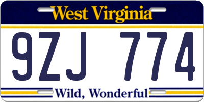 WV license plate 9ZJ774