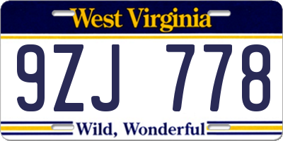 WV license plate 9ZJ778