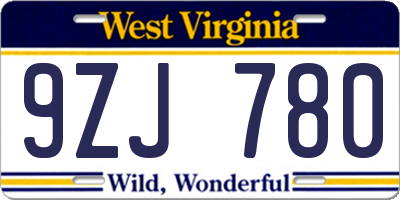 WV license plate 9ZJ780