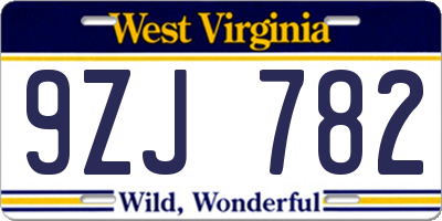WV license plate 9ZJ782