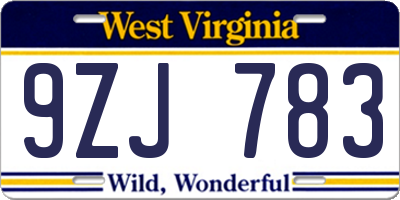 WV license plate 9ZJ783
