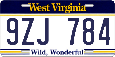 WV license plate 9ZJ784