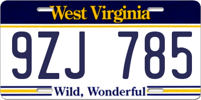 WV license plate 9ZJ785
