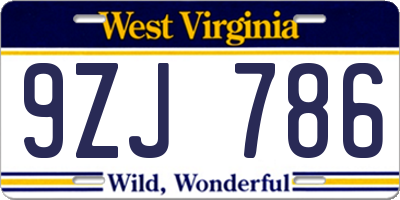WV license plate 9ZJ786