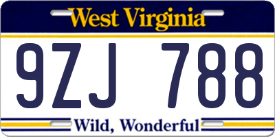 WV license plate 9ZJ788