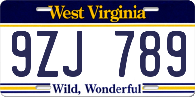 WV license plate 9ZJ789