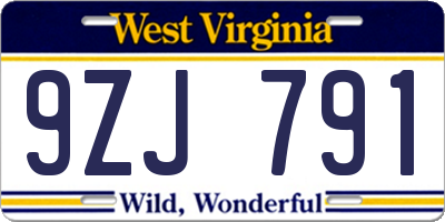 WV license plate 9ZJ791