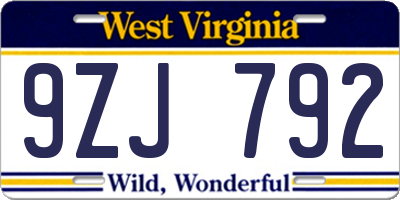 WV license plate 9ZJ792