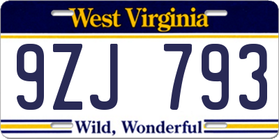WV license plate 9ZJ793