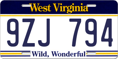 WV license plate 9ZJ794