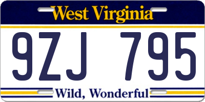 WV license plate 9ZJ795