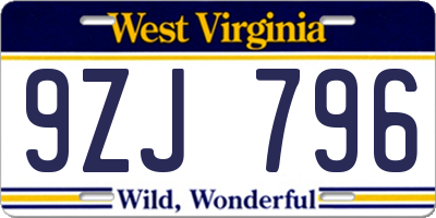 WV license plate 9ZJ796