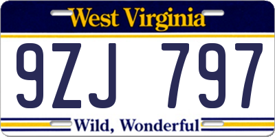 WV license plate 9ZJ797