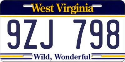 WV license plate 9ZJ798
