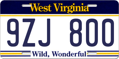 WV license plate 9ZJ800