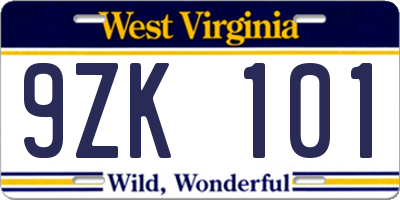 WV license plate 9ZK101