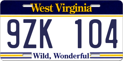 WV license plate 9ZK104