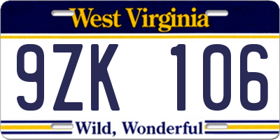 WV license plate 9ZK106