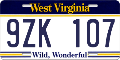 WV license plate 9ZK107