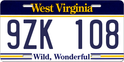 WV license plate 9ZK108