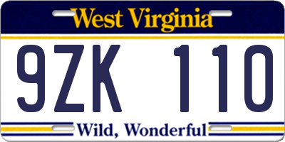 WV license plate 9ZK110